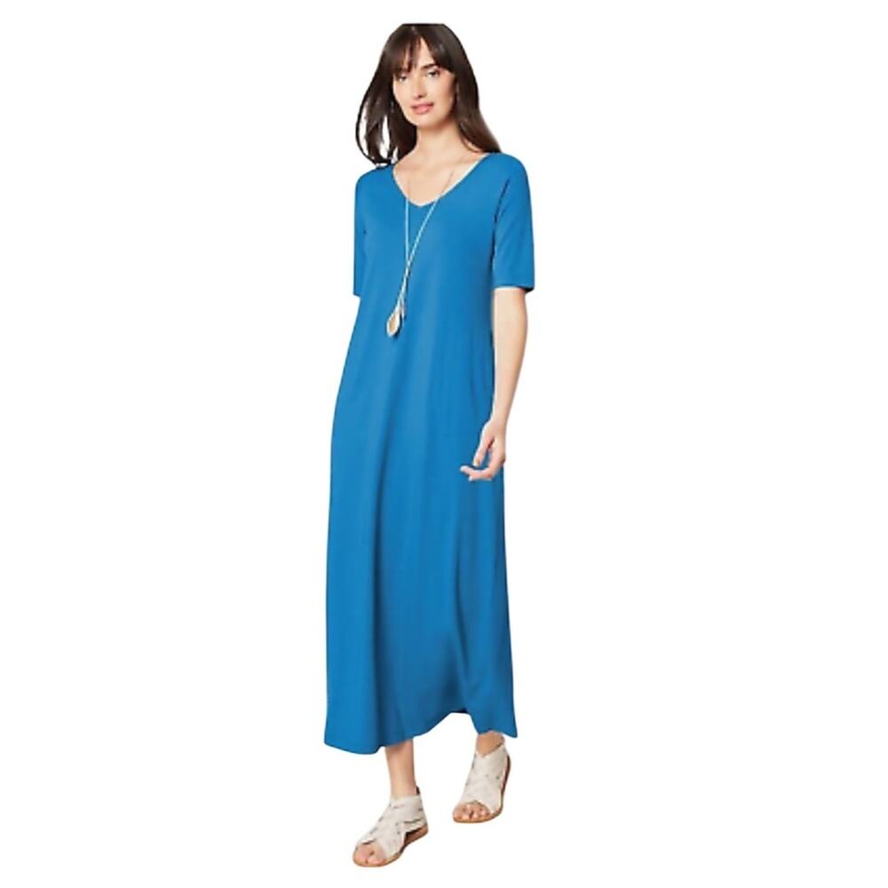 J.JILL DOUBLE-V ELBOW-SLEEVE MAXI DRESS IN GREEN SIZE SMALL